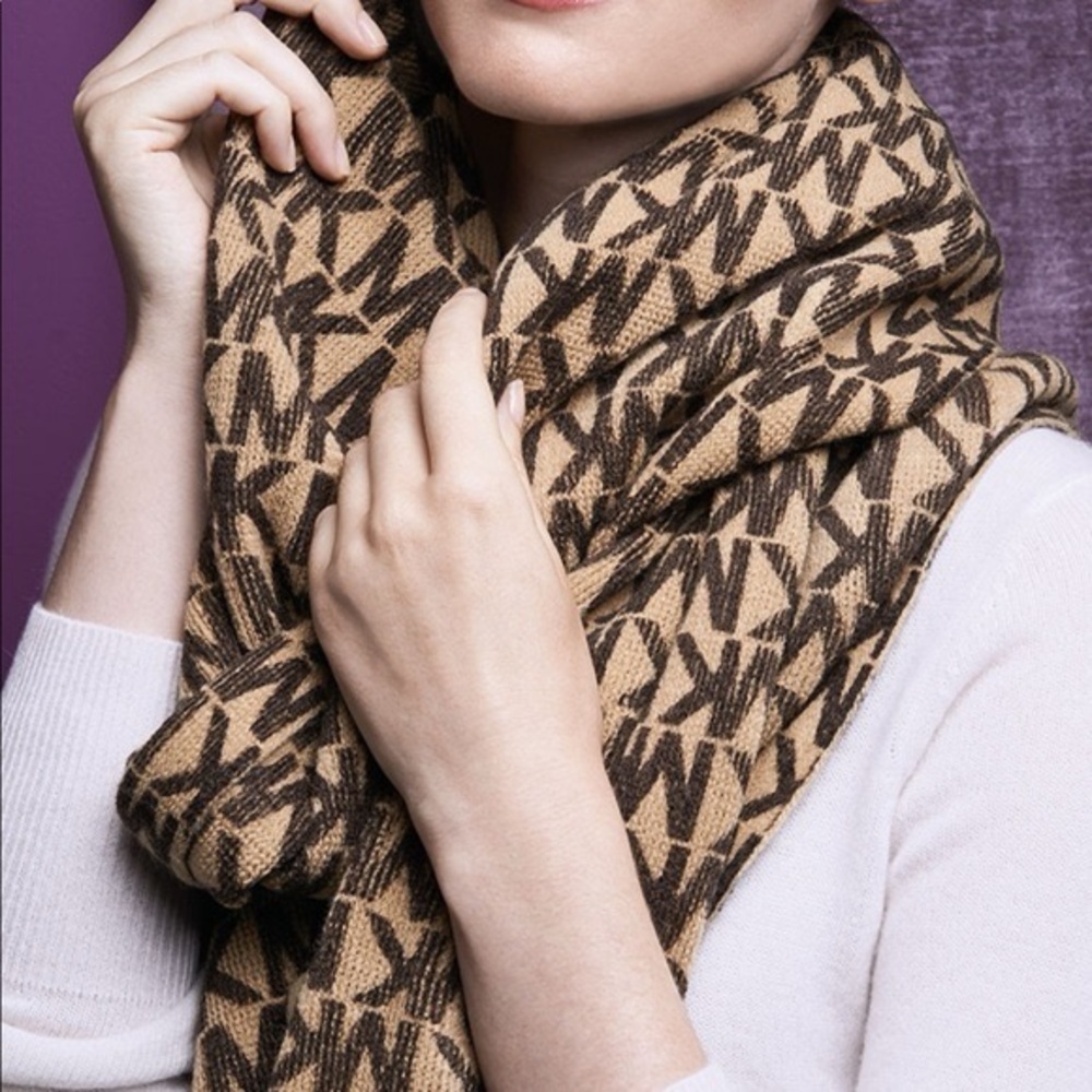 Michael Kors Brown and Tan Patterned Scarf